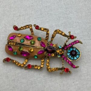 Orange Beetle Brooch with Gem Accents
